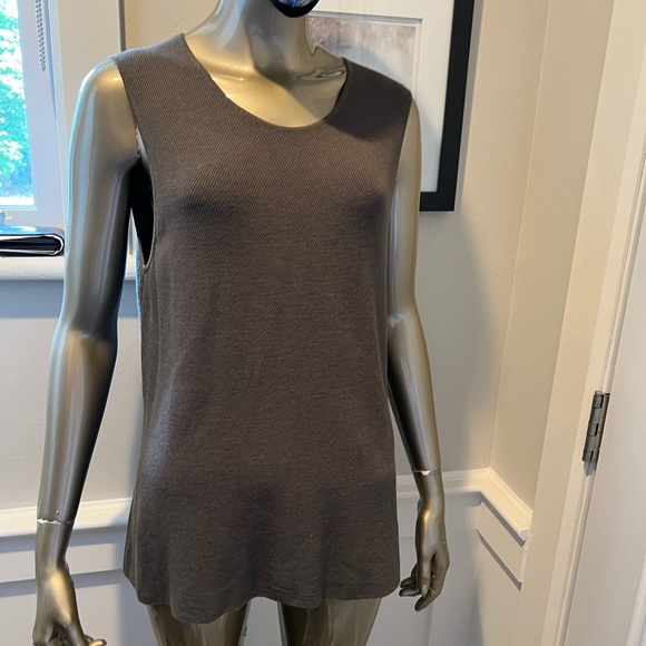 NWOT EILEEN FISHER STONEY MOSS GREY SILK KNIT CAMI TANK TUNIC TOP L - Picture 5 of 9